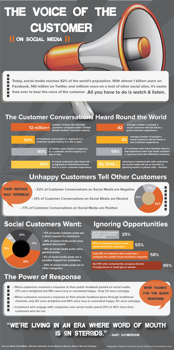 The Voice of the Customer on Social Media - a 2012 infographic from Parature