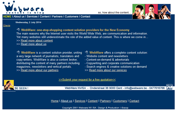 Webware – content was king in 2001 – because few paid attention to it