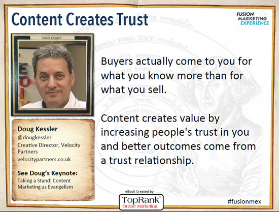 Doug Kessler Content Marketing Conference Europe 2014 quote in the content marketing eBook by TopRank Online Marketing and i-SCOOP – via SlideShare