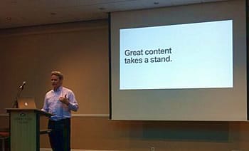 Doug Kessler at the Content Marketing Conference Europe in Antwerp – with a clear message – picture source