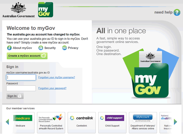 myGov - the citizen portal of the Australian government