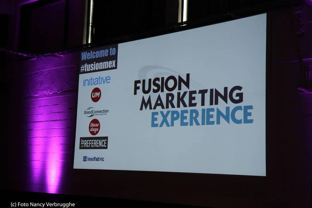 Welcome screen at the Fusion Marketing Experience social business sessions by i-SCOOP - picture Nancy Verbrugghe