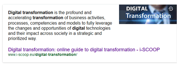 Digital tranformation definition on Google