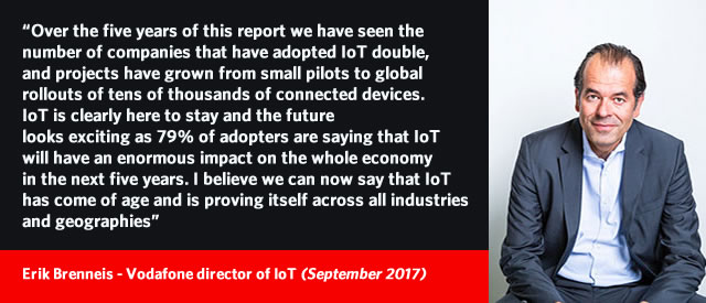 Erik Brenneis - since July 2017 again Vodafone director of IoT - states that IoT has come of age at the occasion of the IoT Barometer 2017-2018 launch - read more - picture courtesy Vodafone