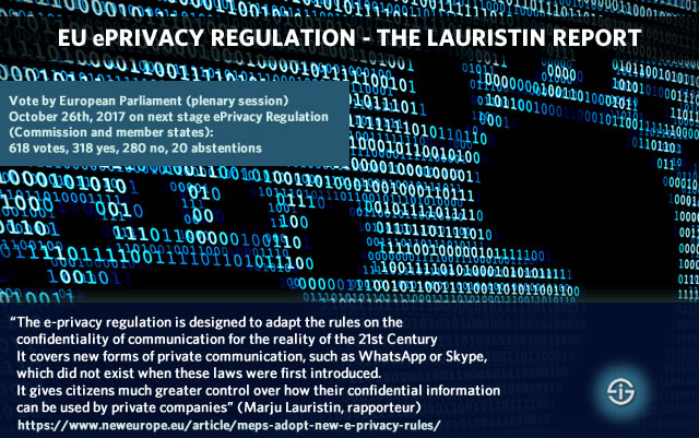 EU ePrivacy - Lauristin report votes European Parliament