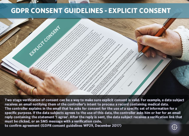 GDPR consent guidelines - explicit consent example with two stage verification for medical data processing