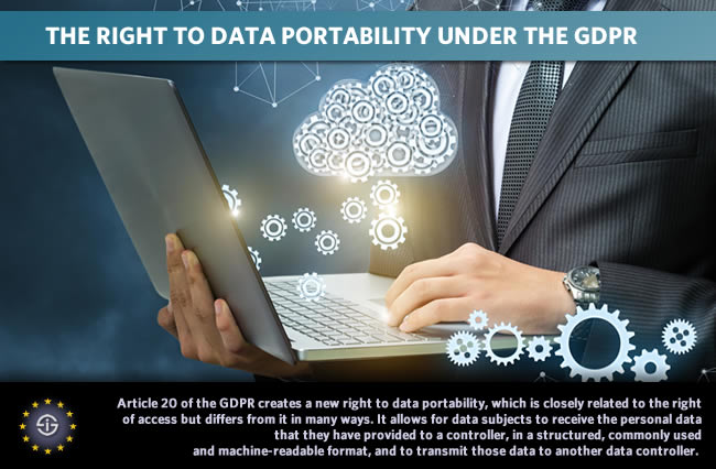 The right to data portability under the GDPR - Article 20 of the GDPR creates a new right to data portability, which allows for data subjects to receive the personal data that they have provided to a controller in a structured commonly used and machine-readable format and to transmit those data to another data controller