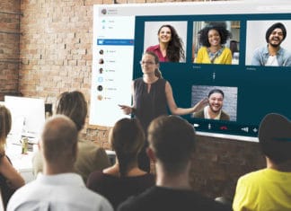 Smart office smart workplace smart meeting videoconferencing concept