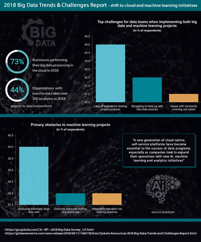 Key takeaways from the Qubole 2018 Big Data Trends and Challenges Report on big data processing moving to the cloud and machine learning