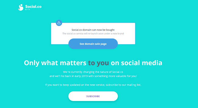 Social.co domain for sale - screenshot November 2018