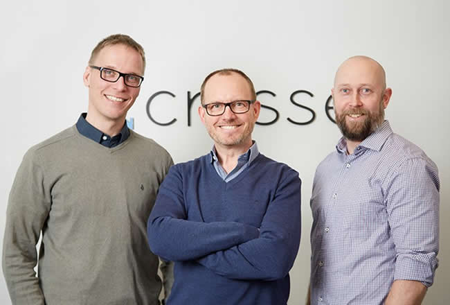 The Crosser founders from left to right CMO and co-founder Johan Jonzon CEO and co-founder Martin Thunman and Head of RandD and co-founder Uffe Bjorklund