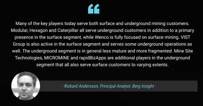 Many of the key players today serve both surface and underground mining customers says Rickard Andersson Principal Analyst Berg Insight in a comment on the connected mining report - Rickard Andersson on LinkedIn