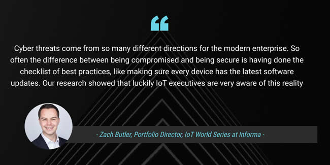 Zach Butler comments on the security-related findings of the Internet of Things World 2019 report- Zach Butler is Portfolio Director of IoT World Series - source image LinkedIn, courtesy Informa