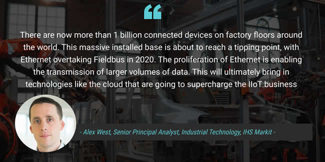 Ethernet overtaking Fieldbus in 2020 - quote Alex West IHS Markit Technology