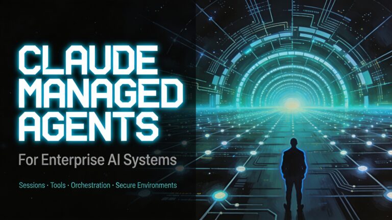 Silhouetted figure before a vast glowing grid representing Claude Managed Agents orchestration for enterprise AI.
