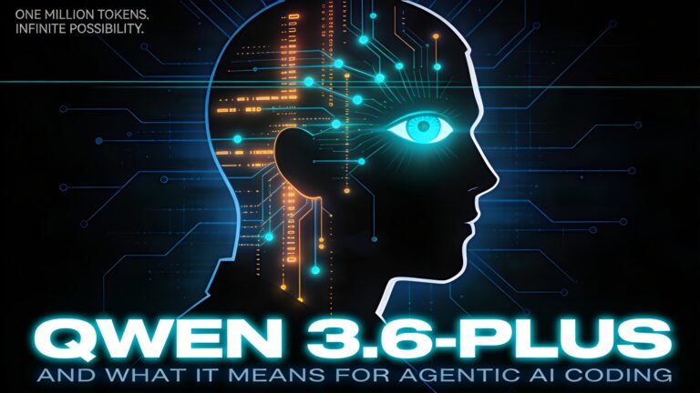 Cyberpunk graphic of a human head silhouette filled with glowing code representing Qwen 3.6-Plus agentic AI coding capabiliti