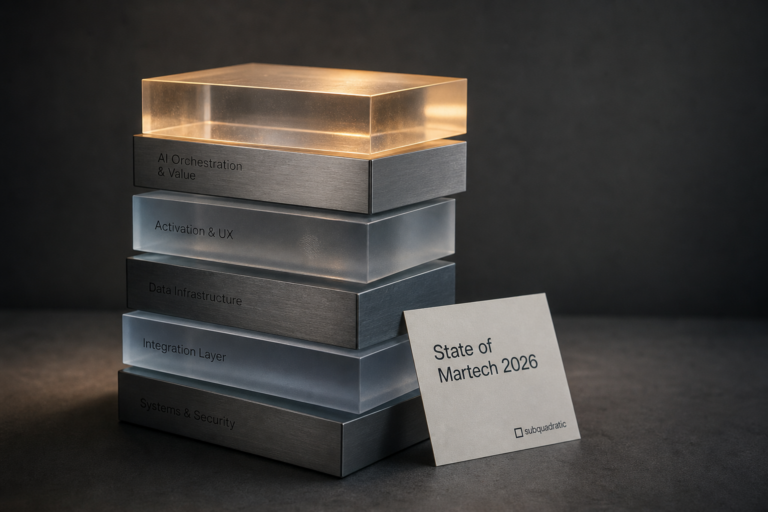 State of Martech 2026 by Scott Brinker and Frans Riemersma shows flat martech growth, high vendor churn, and AI moving value above SaaS infrastructure.
