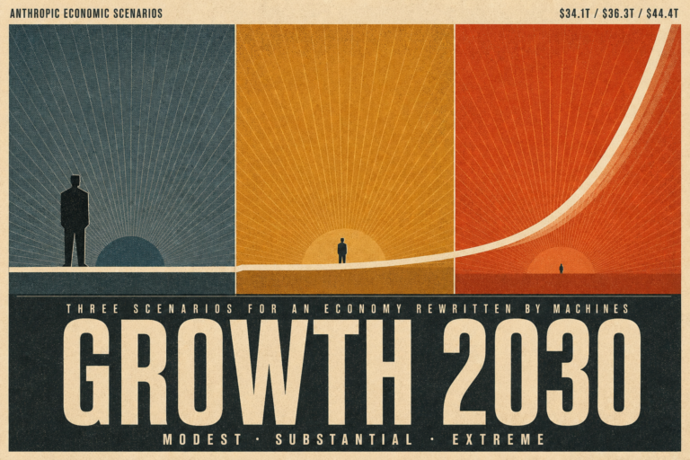 Anthropic modeled three scenarios for AI and economic growth in 2030, from internet-like gains to 15% annual GDP growth. Discover what they mean for jobs and wages.
