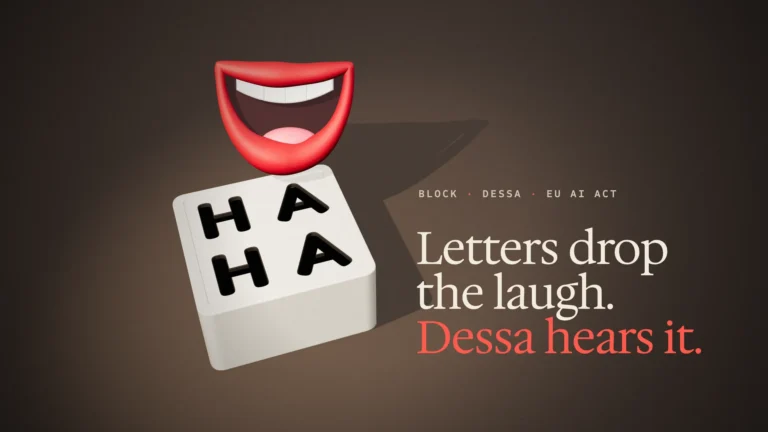 A red clay laughing mouth bounces on a wooden shape-sorter box with HA HA letter holes and does not fit