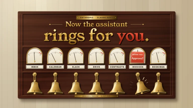 Mahogany servants' bell board with app dials; only the Invoices bell rings and its red flag asks: Approve?