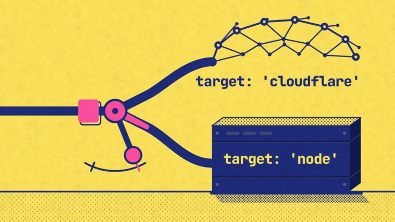 A track splits at a railway switch: up into a network labeled target: 'cloudflare', down into a heavy server labeled target: 'node'.