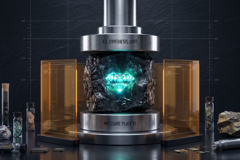 Gemini 4 Carbon compressed into diamond in a dark geological research lab