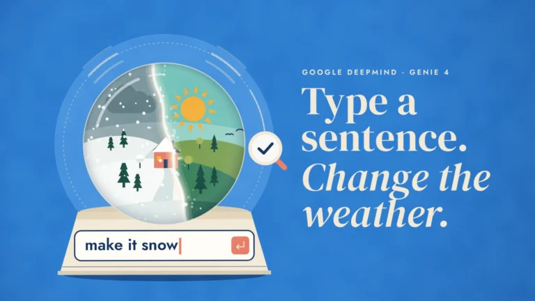 Snow globe with a small house, half sunny and half snowing, above an input field on its base that reads make it snow.