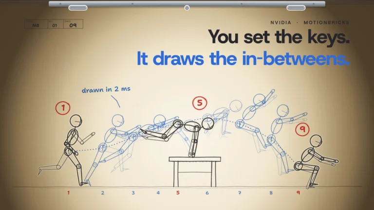 Animator's sheet on a light table: three red key drawings of a figure vaulting a bench, with blue in-between drawings in between