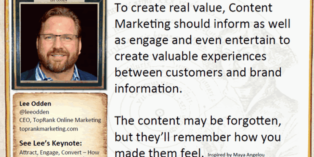 Lee Odden Content Marketing Conference Europe 2014 quote in the content marketing eBook by TopRank Online Marketing and i-SCOOP – via SlideShare