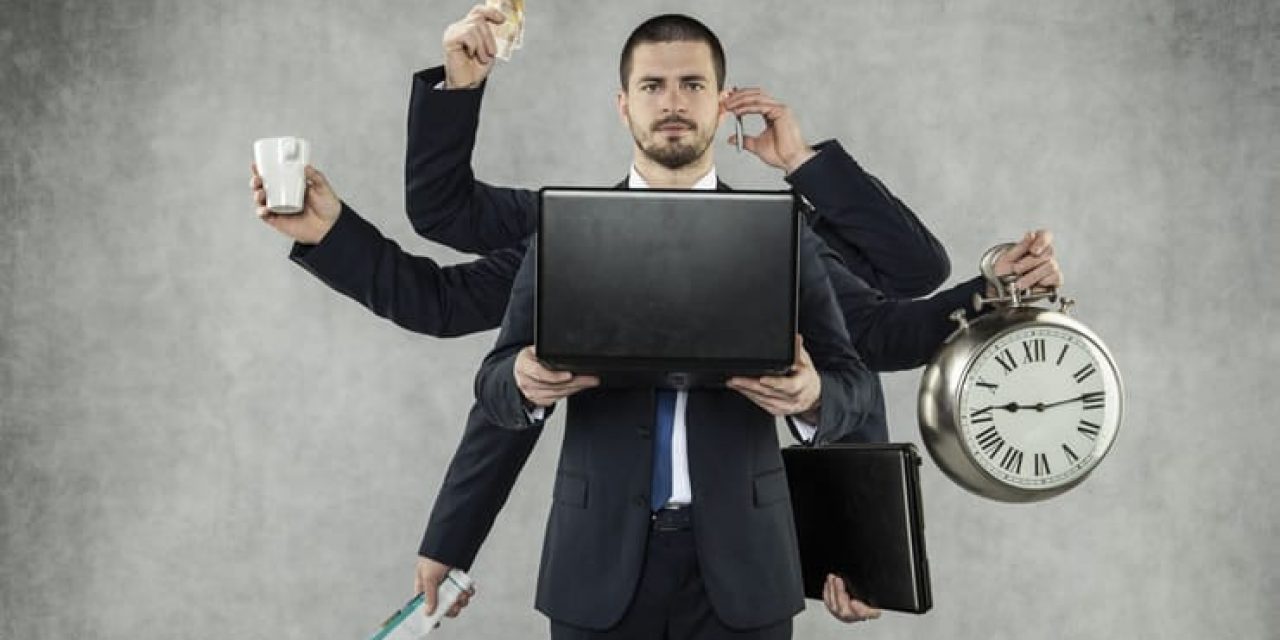 Overwhelmed salespeople concept