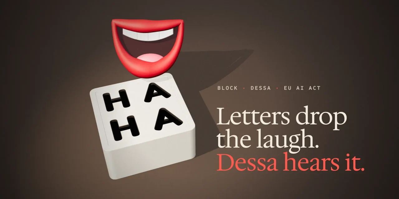 A red clay laughing mouth bounces on a wooden shape-sorter box with HA HA letter holes and does not fit