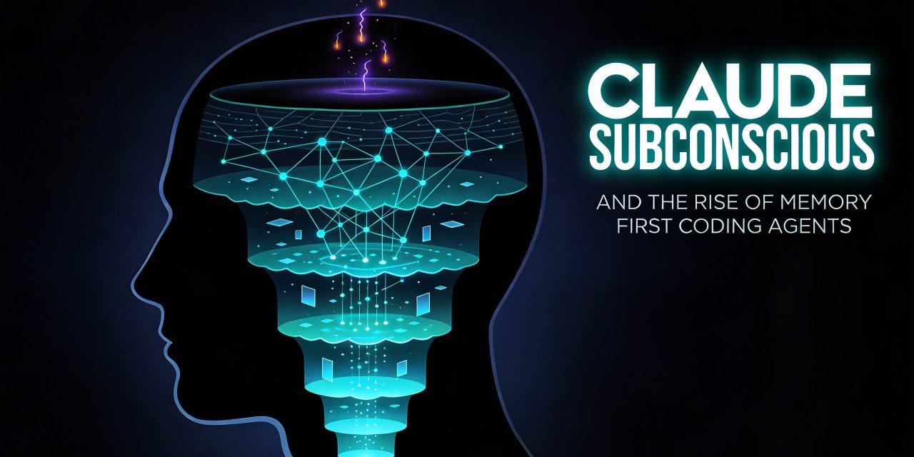 Stylized sci-fi illustration of a human head with glowing subconscious memory layers, representing Claude Subconscious AI.