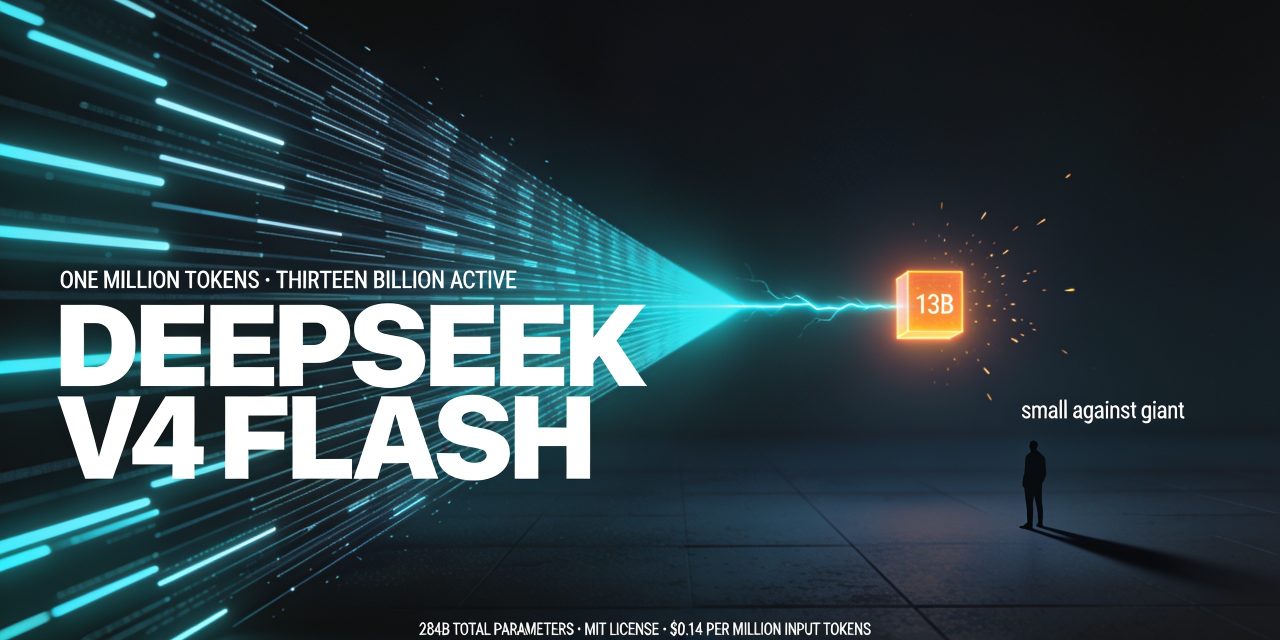 DeepSeek V4 Flash pairs a 1M token context with 13B active parameters, strong agentic benchmark scores and $0.14 per million input tokens. Here is what matters.