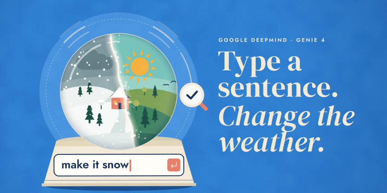 Snow globe with a small house, half sunny and half snowing, above an input field on its base that reads make it snow.