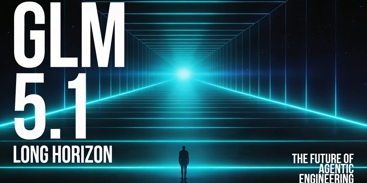 A lone humanoid silhouette stands before an infinite corridor of glowing cyan lines converging to a vanishing point in deep s