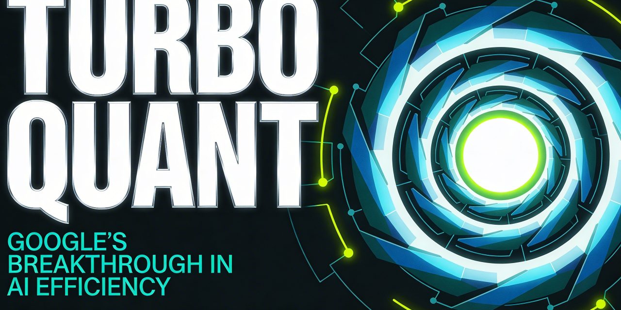 TurboQuant graphic illustration showing a geometric data vortex representing AI efficiency and compression breakthroughs.