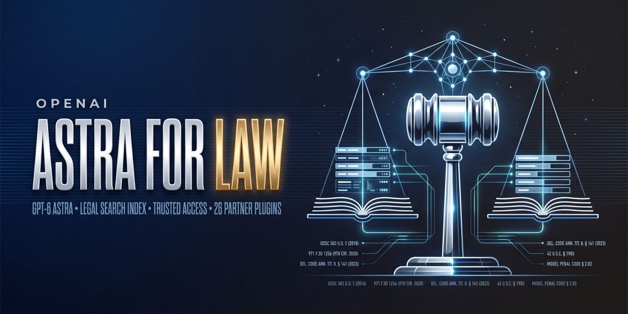 Astra for Law is OpenAI's new legal AI foundation, pairing GPT-6 Astra with a legal search index, Trusted Access controls and 26 partner plugins for law firms.